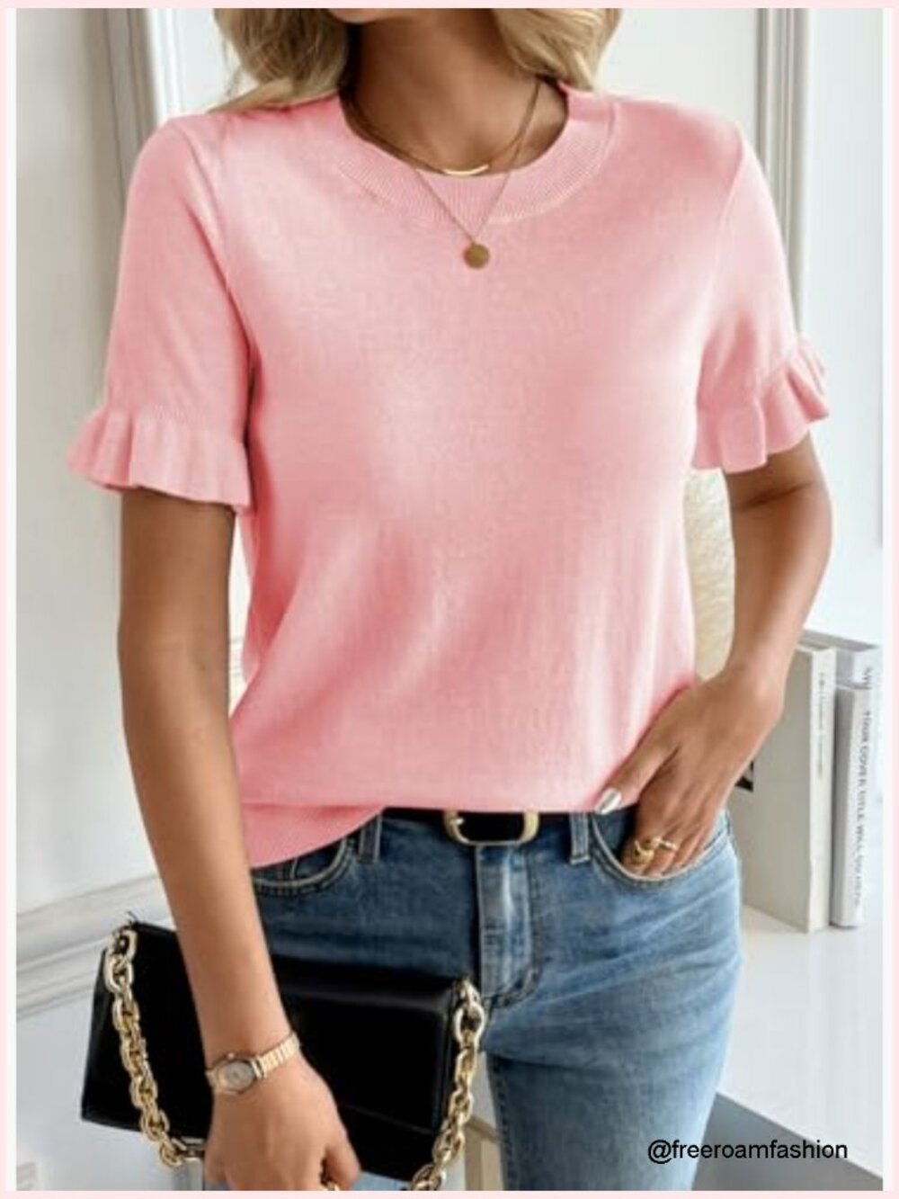 Wool Blend Short Puff Sleeve Sweater Knit Top Crewneck Casual - Picture 4 of 7